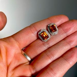 14K White Gold Orange Topaz and Diamond Earrings